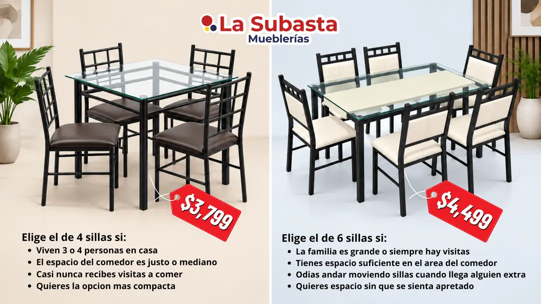 Comparación de comedor de 4 o 6 sillas